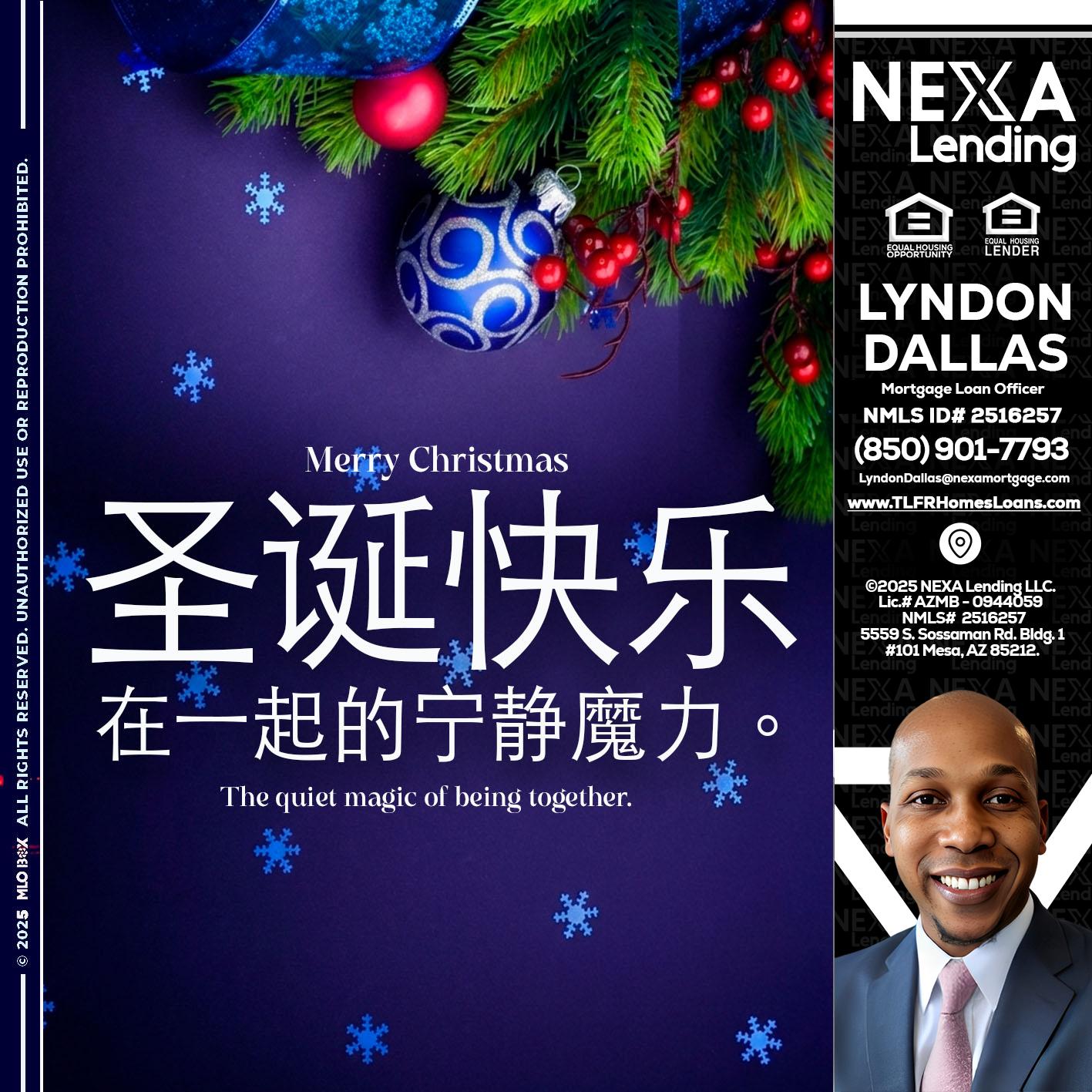 圣诞快乐 在一起的宁静魔力。 - Lyndon Dallas -Mortgage Loan Officer