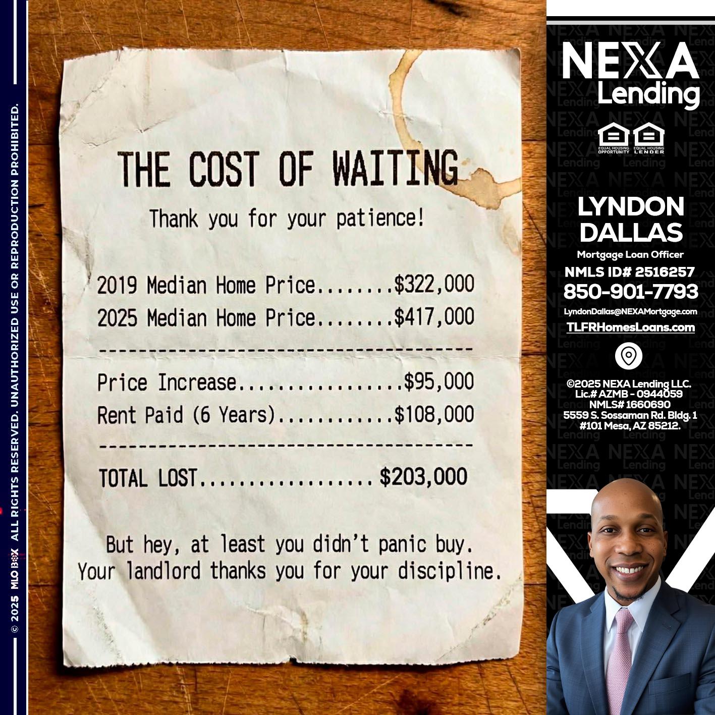 THE COST OF WAITING - Lyndon Dallas -Mortgage Loan Officer